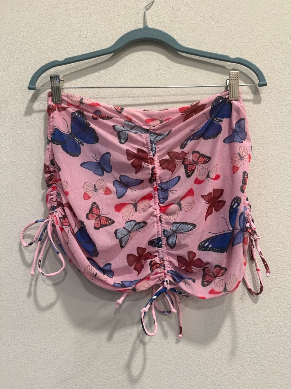 iHeartRaves Pink Butterfly Ruched Mini Skirt